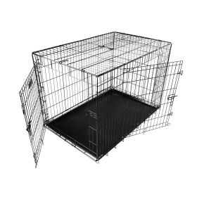 42 Inch Folding Metal Dog Crate with Double Doors and Easy Setup