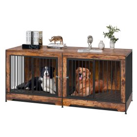75 Inch Extra Large Double Dog Crate Furniture with Divider and Double Doors