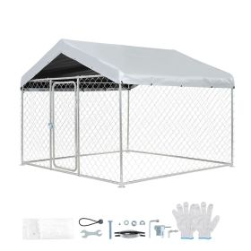 Outdoor Dog Kennel, 6.56 x 6.56 x 5.25 ft Large Dog Kennel with Secure Lock, Outside Dogs Enclosures with UV-Resistant & Waterproof Roof Cover