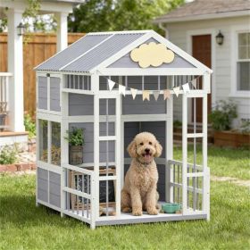 Outdoor dog house, wooden dog house, with porch