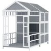 79 Inch Large Wooden Dog House with Porch Storage and Weatherproof Roof