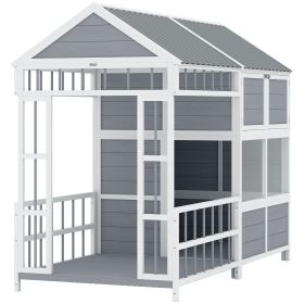 79 Inch Large Wooden Dog House with Porch Storage and Weatherproof Roof