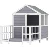 61 Inch Wooden Dog House with Porch Elevated Base and Ventilation