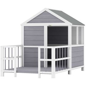 61 Inch Wooden Dog House with Porch Elevated Base and Ventilation