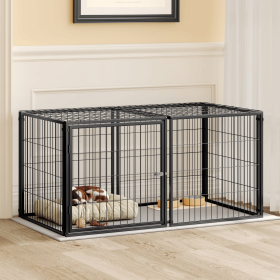 48" Dog Cage, Dog KennelforMedium Dogs Puppy Dog Playpen with Top, Pet CageforIndoor Black
