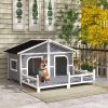 Cabin Style Dog House, Gray,and White, Spacious Deck