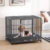 Heavy Duty Dog Cage 42 Metal Kennel with Wheels Double Door Removable Tray Gray