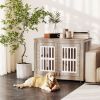 39 Inch Walnut Brown Dog Crate Furniture with Two Doors and Adjustable Feet