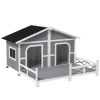 Cabin Style Dog House, Gray,and White, Spacious Deck