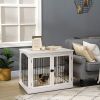 26" Wooden Dog Cage Dog Crate Furniture, Indoor Dog Kennel, Dog Cage End Table with 2 Lockable Doors Entrance & Top Shelf, White