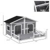Cabin Style Dog House, Gray,and White, Spacious Deck