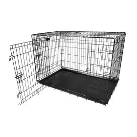 36 Inch Folding Metal Dog Crate with Double Doors and Easy Setup