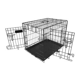 30 Inch Folding Metal Dog Crate with Double Doors and Easy Setup