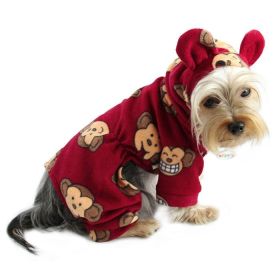 Adorable Silly Monkey Fleece Dog Pajamas/Bodysuit with Hood (Option: Burgundy  S)