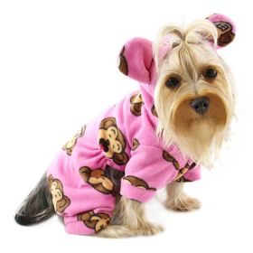Adorable Silly Monkey Fleece Dog Pajamas/Bodysuit with Hood (Option: Pink  S)
