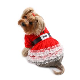 Lace Ruffles Puffy Sleeves Christmas Dress (Option: S)