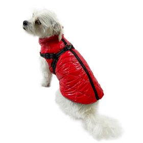 Water Resistant Puffy Vest with Built (Option: In Harness  Red  S)