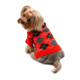 Argyle Turtleneck Sweater in Red/Black/White (Option: S)