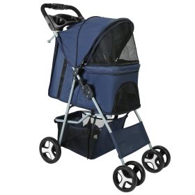 4 Wheels Pet Stroller Foldable Carrier Strolling Cart Travel Jogger Pet Stroller with Removable Liner Storage Basket for Dog Cat (Option: Pink)