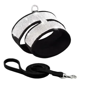 Pet Harness For Dog & Cat; Rhinestone Soft Cat Harness; Soft Dog Vest Harness For Outdoor Walking (Color: Black, size: S)