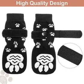 Chrismas Anti-Slip Dog Socks; Waterproof Paw Protectors with Reflective Straps Traction Control for Indoor & Outdoor Wear; 4pcs (colour: Black dog claw, size: M(4 packs only))