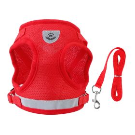 Pet Mesh Harness Dog Leash Set Reflective Chest Strap Adjustable Puppy Vest For Puppies Breeds Dogs Cats Walking Outdoor (Option: sRed_S)