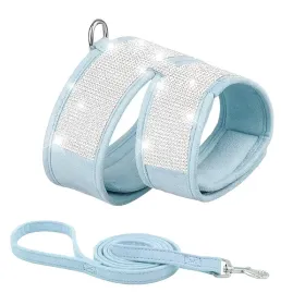Pet Harness For Dog & Cat; Rhinestone Soft Cat Harness; Soft Dog Vest Harness For Outdoor Walking (Color: light blue, size: S)