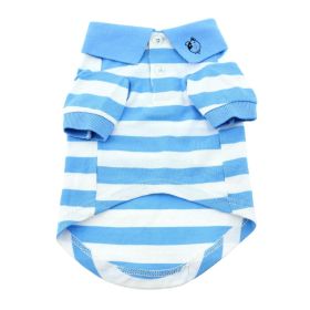 Striped Dog Polo Shirt (Color: Blue Niagara and White, size: medium)