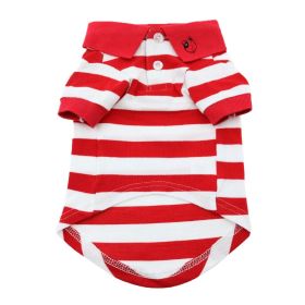 Striped Dog Polo Shirt (Color: Flame Scarlet Red and White, size: medium)