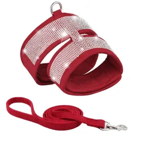 Pet Harness For Dog & Cat; Rhinestone Soft Cat Harness; Soft Dog Vest Harness For Outdoor Walking (Color: Red, size: S)